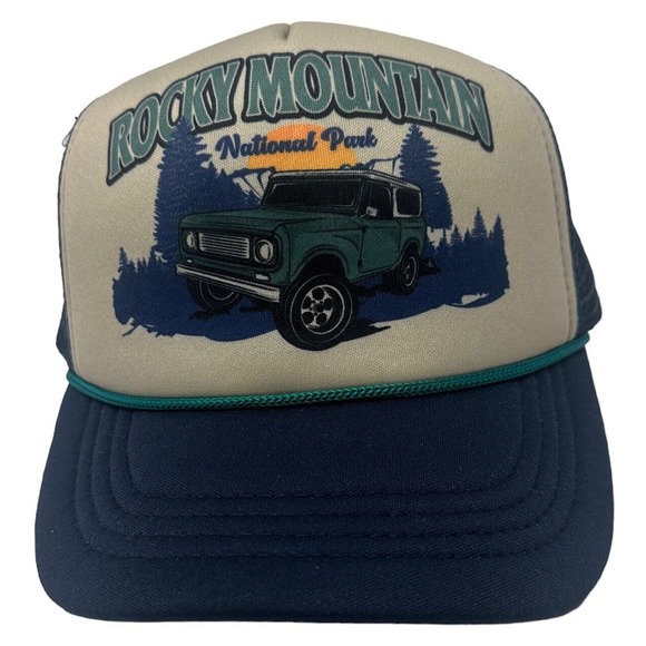 Rocky Mountain National Park Men's Retro Vintage Foam Trucker Hat Cap in Navy - Picture 2 of 4